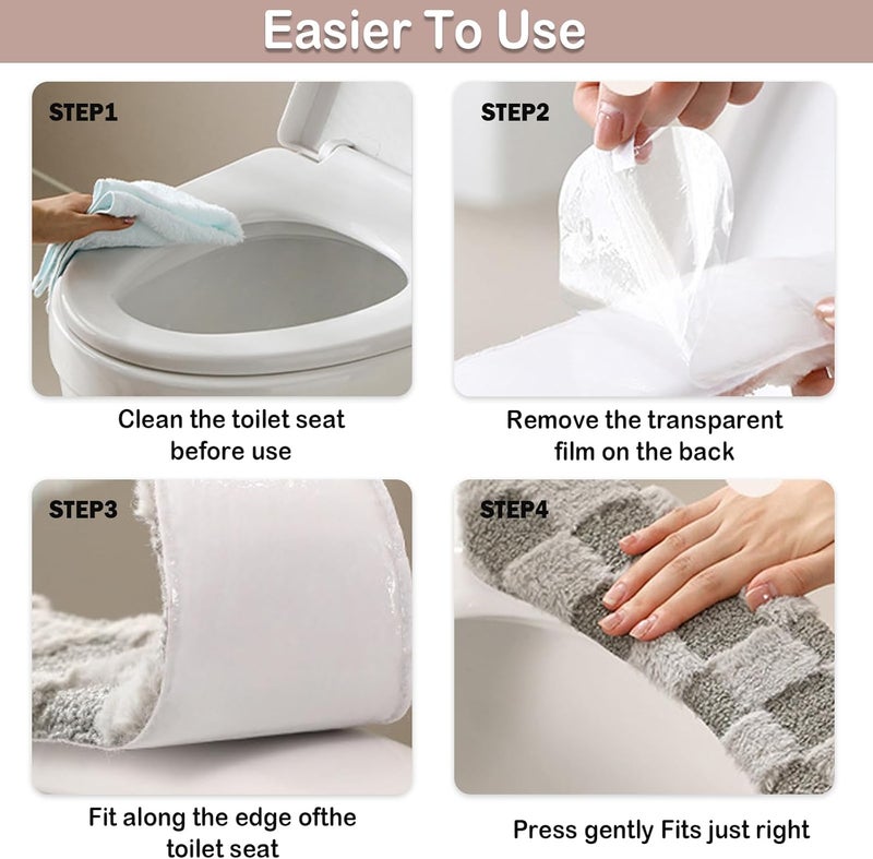 Iensen Thick and Warm Plush Toilet Seat Cover – Washable, Reusable Cushion with TPR Adhesive & Checkered Pattern for Comfort & Insulation (White) - Image 5